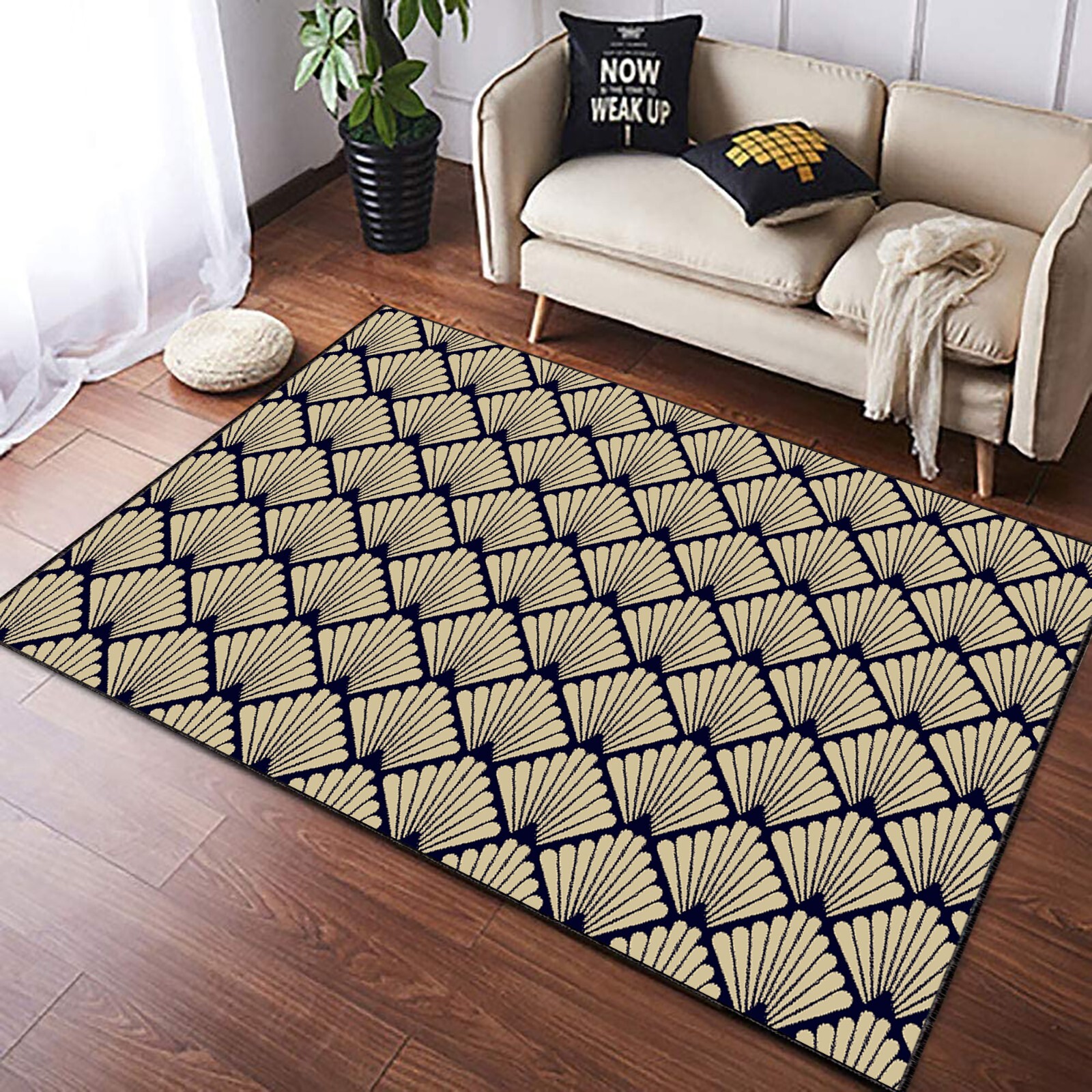 Art Deco Rug, Geometric Carpet, Gold Black Mat, Vintage Home Decor,Elegant Floor gallery
