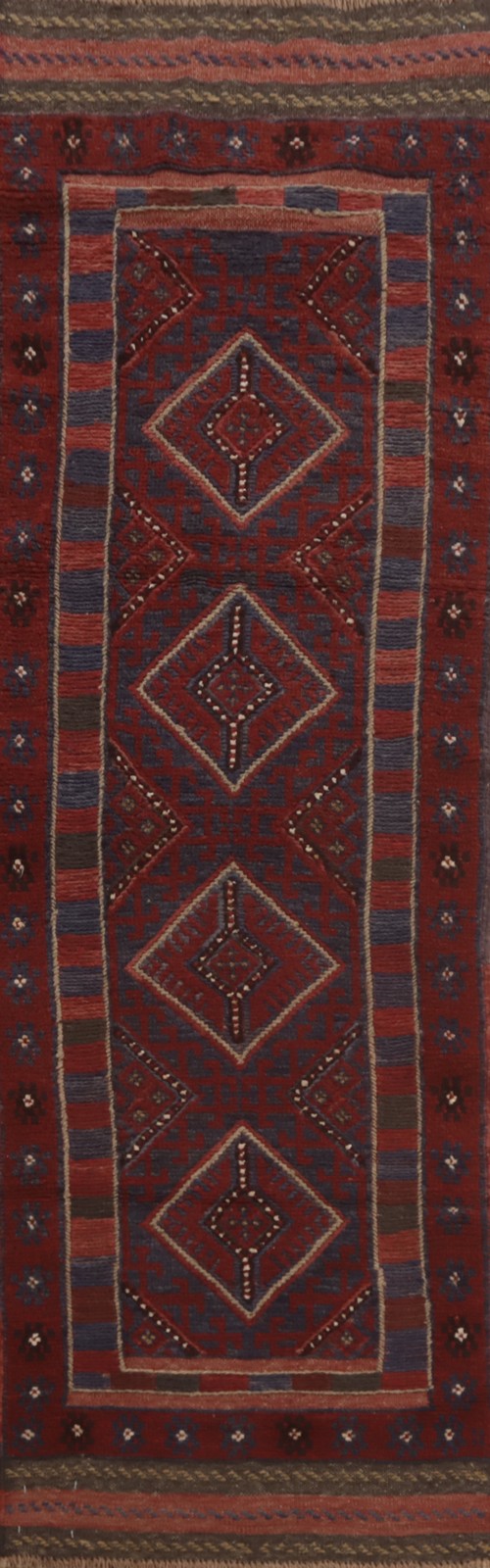 Geometric Wool Balouch Oriental 7 ft Runner Rug Nomadic Traditional Carpet 2x7 gallery