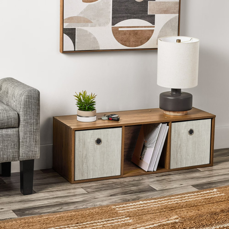 Mainstays 3-Cube Storage Organizer, 11 in Shelves, Bookcase, Warm Walnut Finish gallery