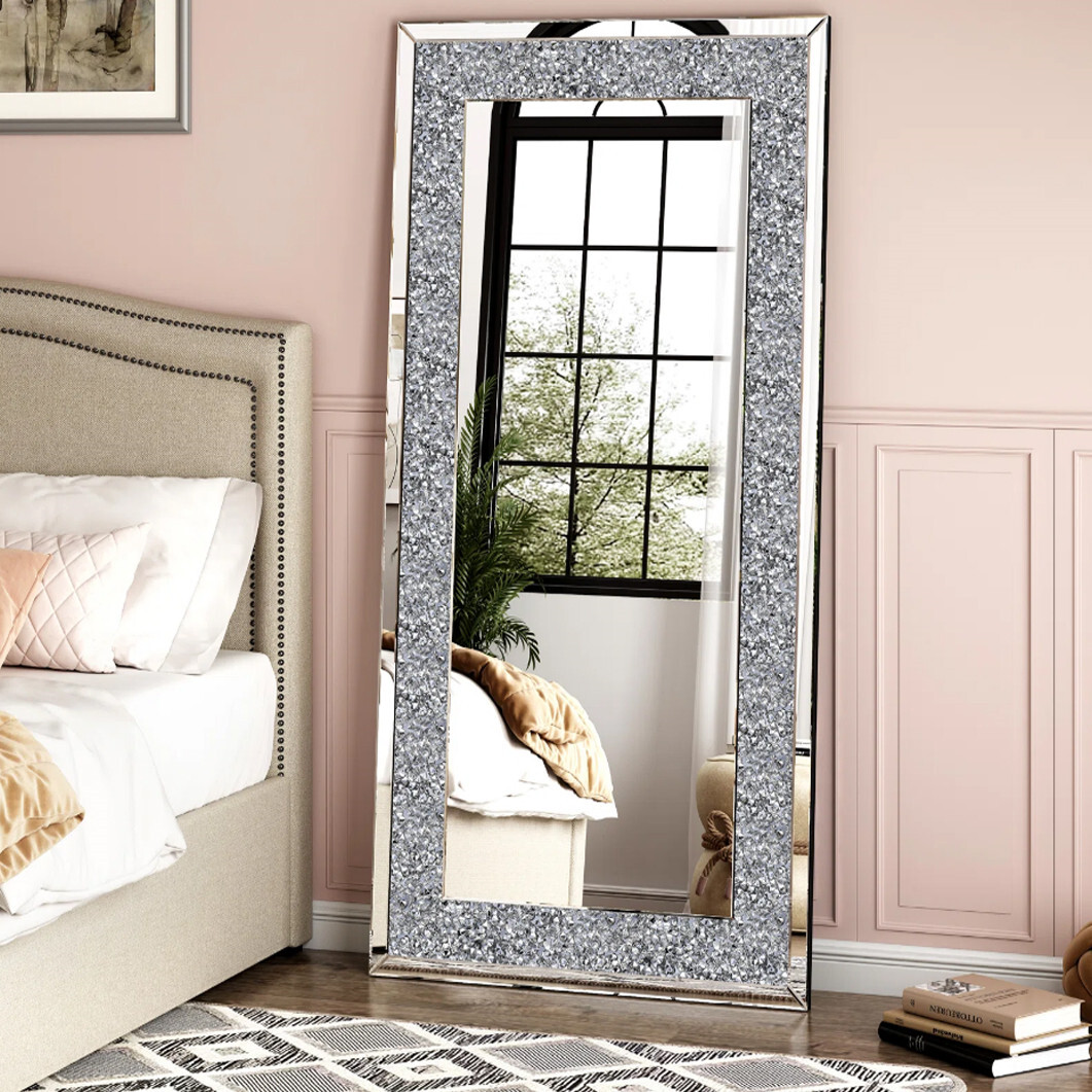 Wall Hanging Rectangle Gorgeous Silver Mirror Crush Crystal Diamond Decor Mirror gallery