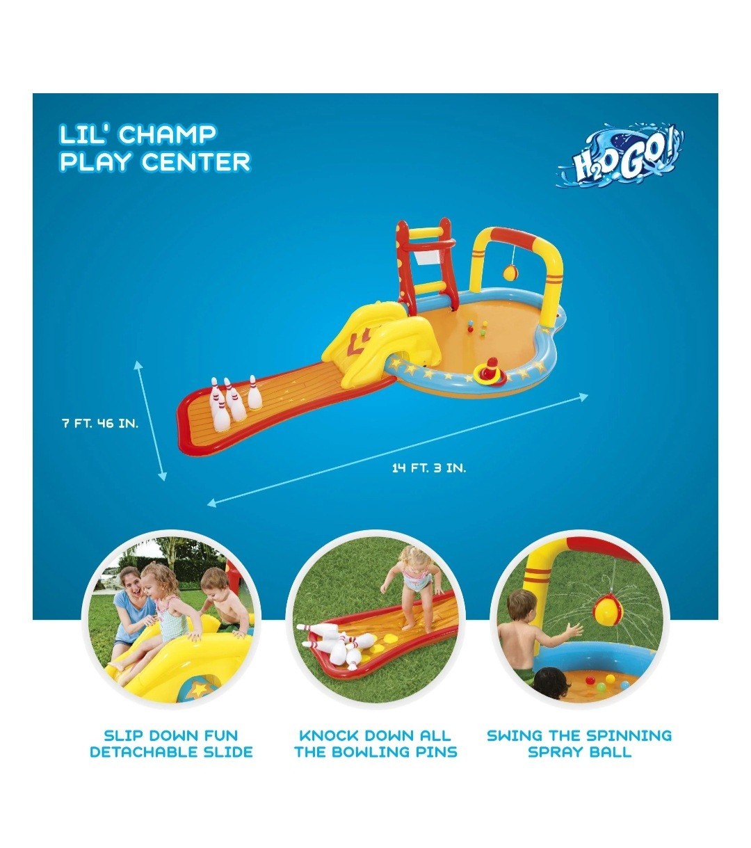 🔥NEW🔥H2OGO! Lil' Champ Play Pool Center with Slide for Kids gallery