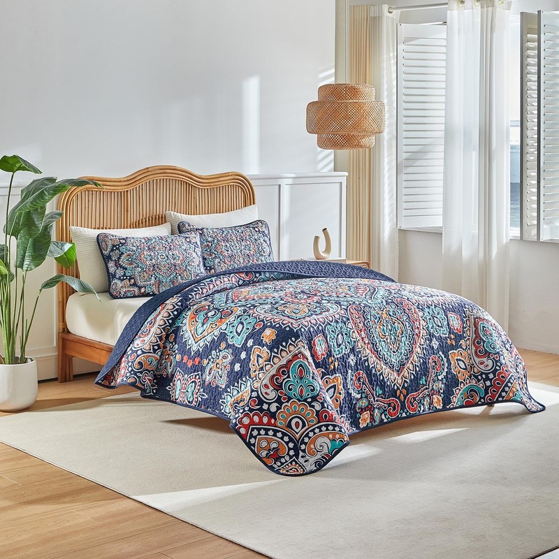 Boho Quilt Set King Size - Reversible Summer Bohemian Quilt Bedding Set, 3 Pi... gallery