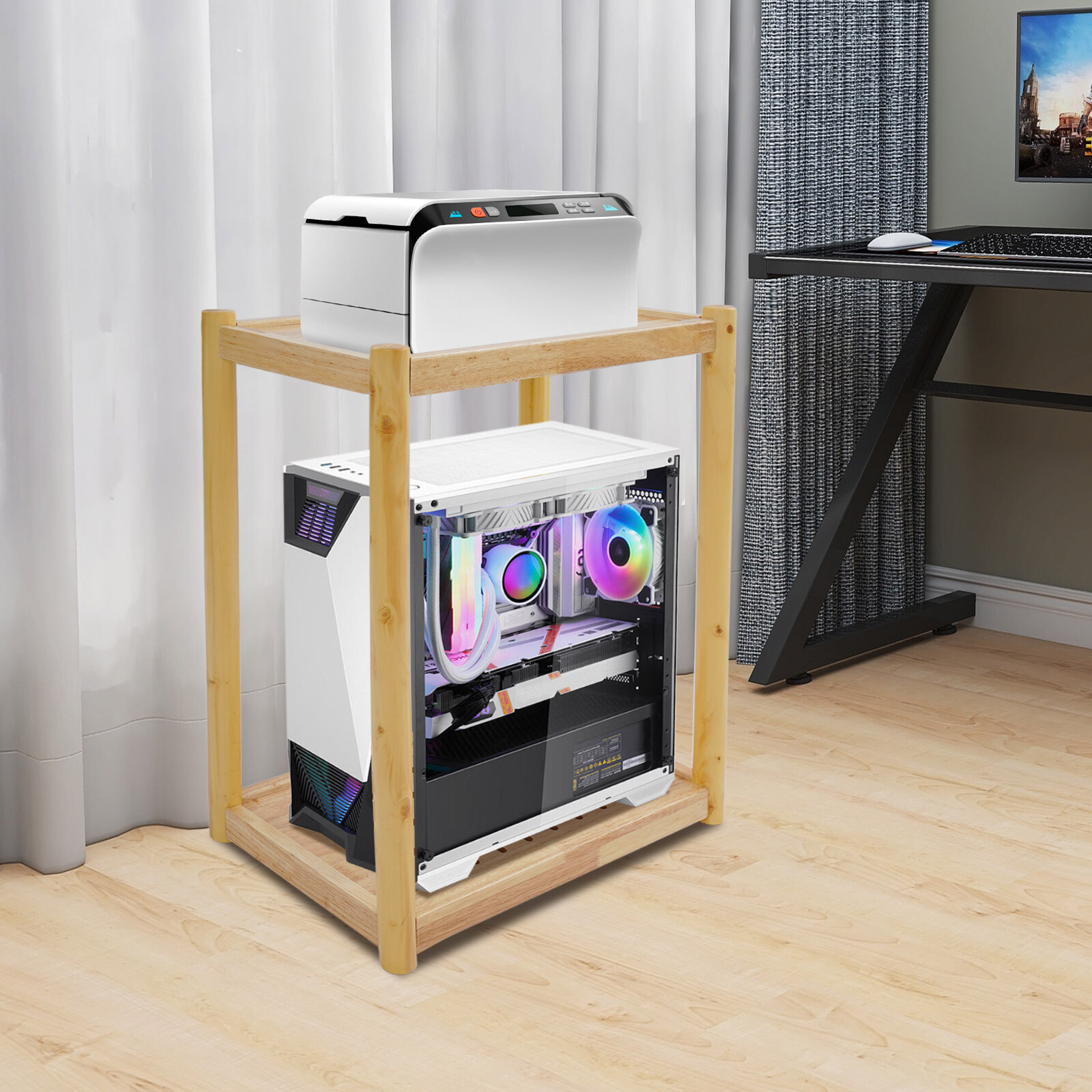 Wood Printer Stand Mobile Printer Table Under Desk Printer Cart 20kg/44lbs gallery