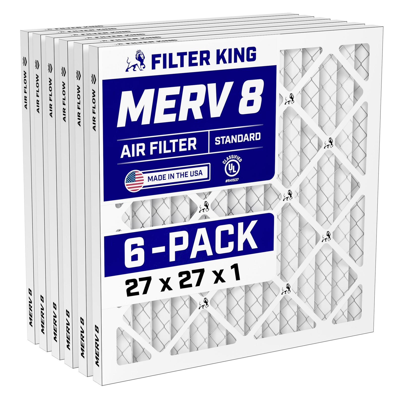 Filter King 27x27x1 Air Filter 6-PACK MERV 8 Actual Size 26.5 x 26.5 x .75" gallery