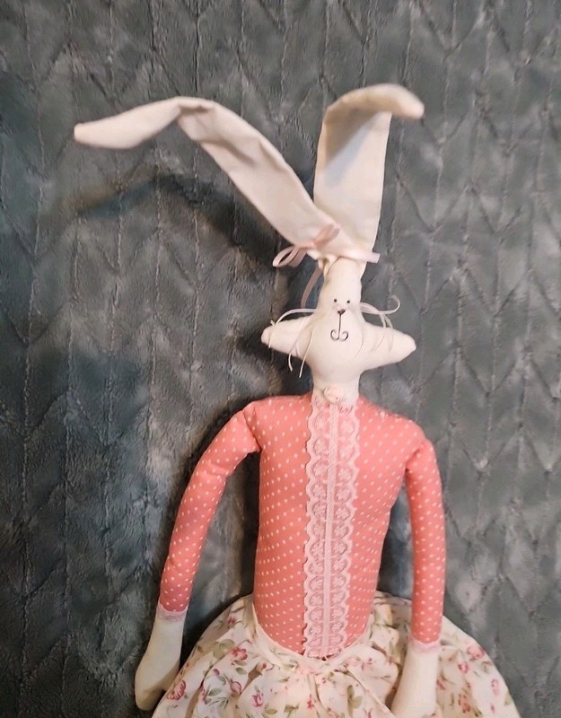 Easter Bunny Springtime Fabric Large 30" Female Rabbit Pink Floral Outfit EUC gallery