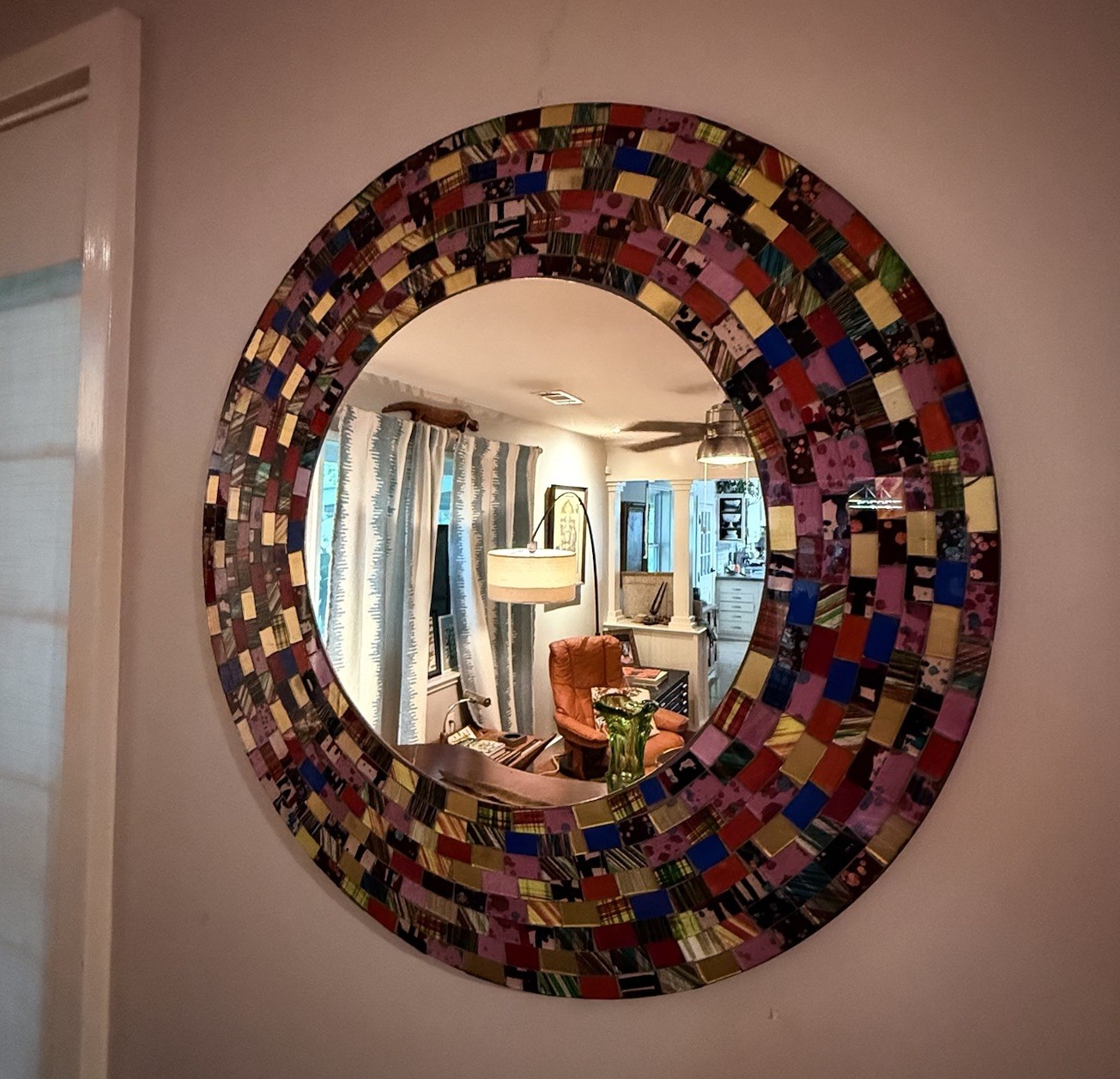 Round Mosaic Wall Mirror 20” Multicolor Glass Tile Boho Eclectic Decor gallery