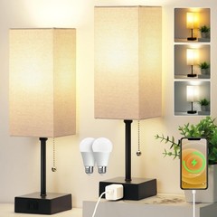 Bedside Lamps 2 Pack 15 inch Table Lamp for Bedroom with Pull Chain 3 Color