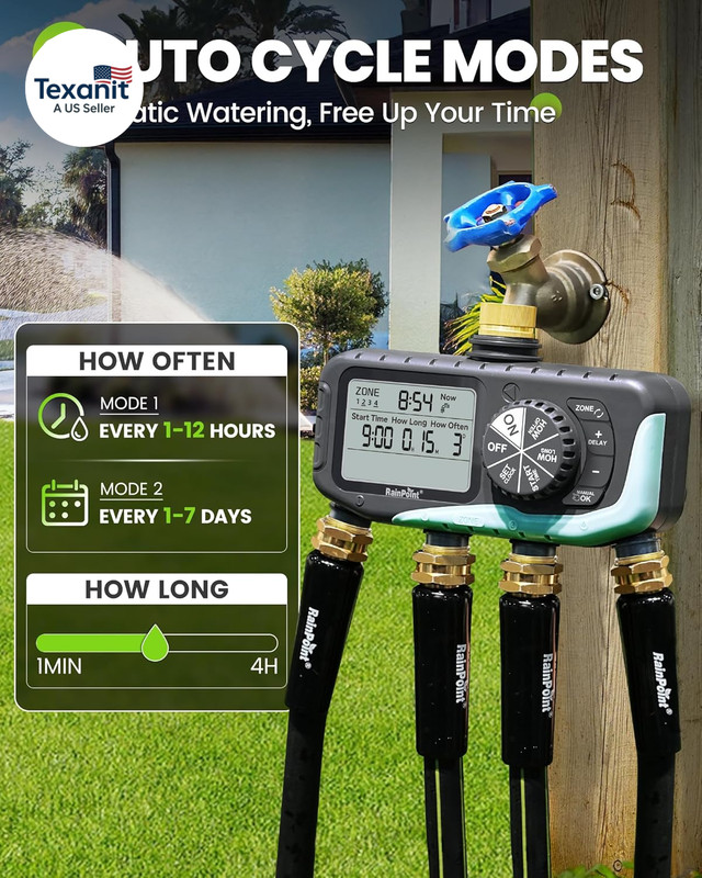 Sprinkler Timer 4 Zone, Water Timer for Programmable, for Soaker Hose with Rain gallery