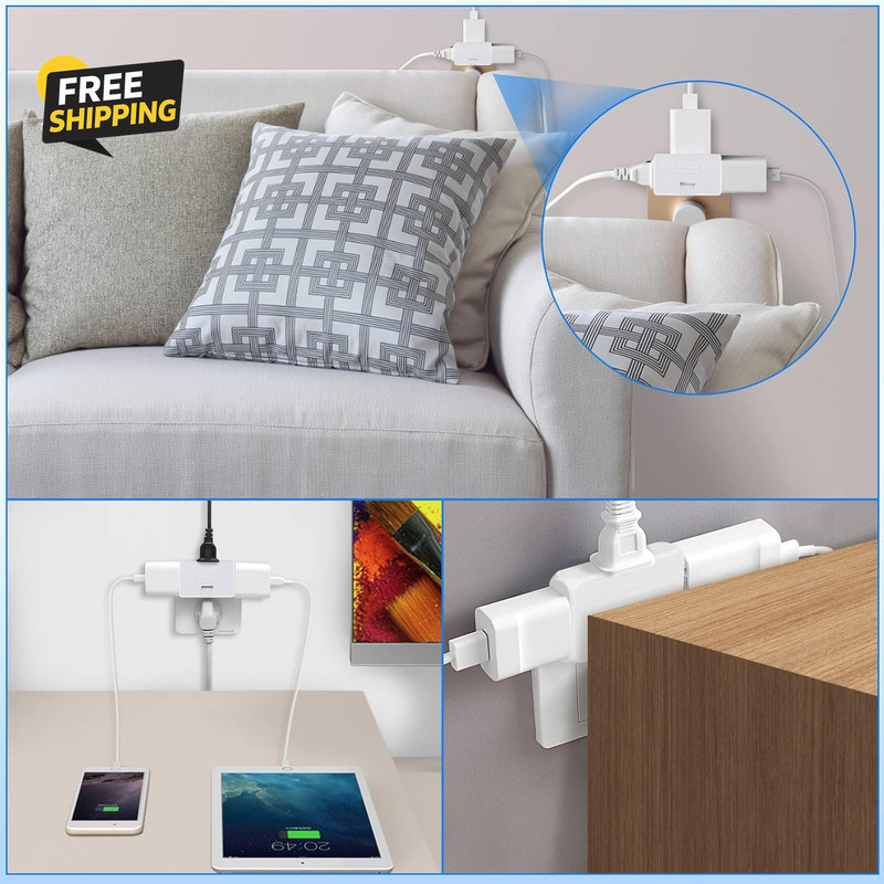 3 Pack AC Flat Wall Outlet Extender Flat Plug Adapter Outlet, Fold-Able gallery