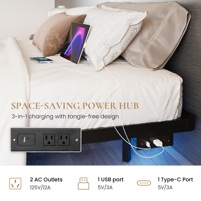 SHA CERLIN Floating Bed Frame Twin Size with Smart LED Lights and Charging St... gallery
