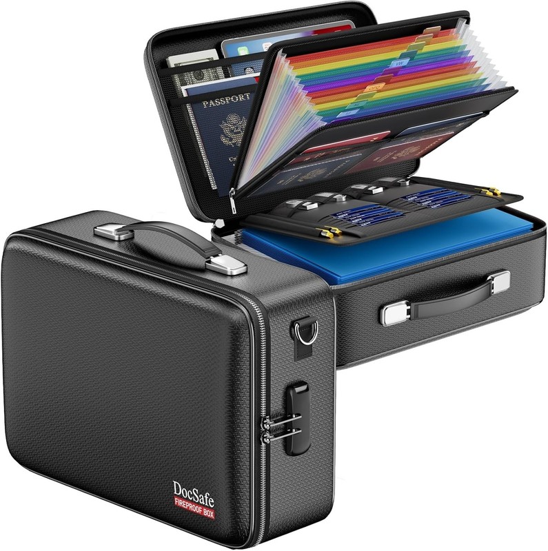 Fireproof Document Box with Lock - Water-Resistant Organizer for Secure Storage gallery