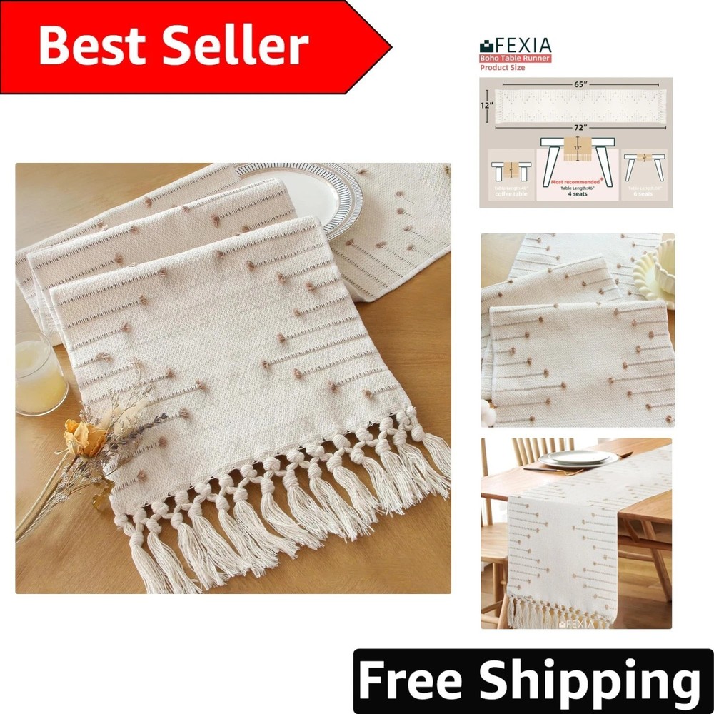 Rustic Boho Macrame Table Runner 12x72 Inches - Perfect for Dining and Events