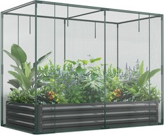 NAIZEA Galvanized Raised Garden Bed with Crop Cage Plant Protection Net Tent Kit
