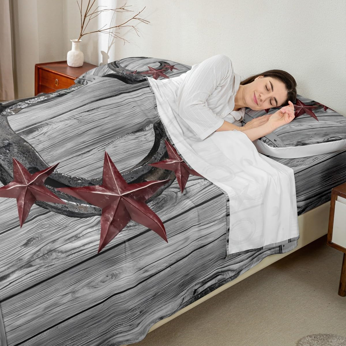 Rustic Grey Horseshoe Sheet Set Queen Size for Kids & Teens Room Decor 4Pcs gallery
