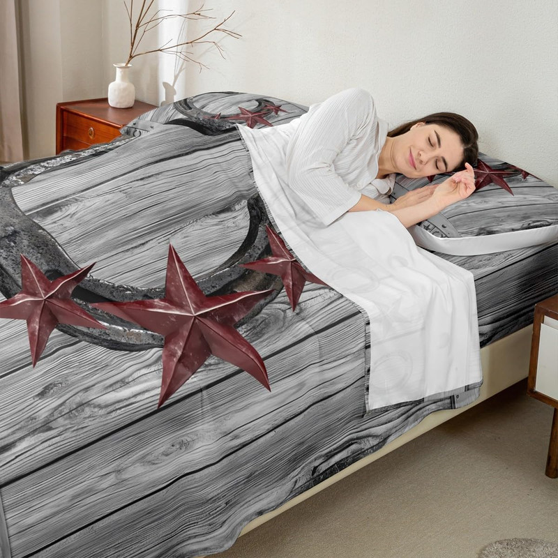Rustic Grey Horseshoe Sheet Set Queen Size for Kids & Teens Room Decor 4Pcs gallery