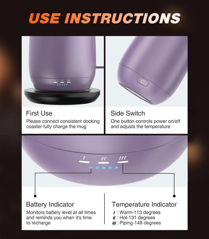 Smart Self-Heating Coffee Tea Mug - 16oz with 150 Min Battery Life - Great Gift gallery