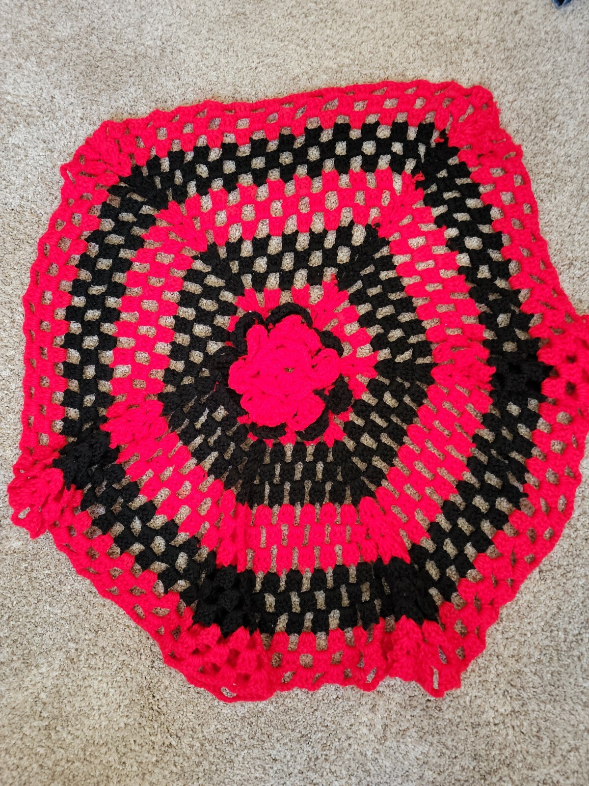 Handmade Afghan Crochet Star Circle Red Black Bright Multicolor Sofa Throw gallery