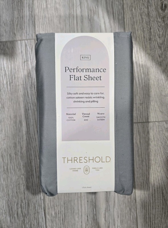 Threshold KING Performance Flat Sheet Cotton Sateen GRAY 400 Thread Count NEW gallery