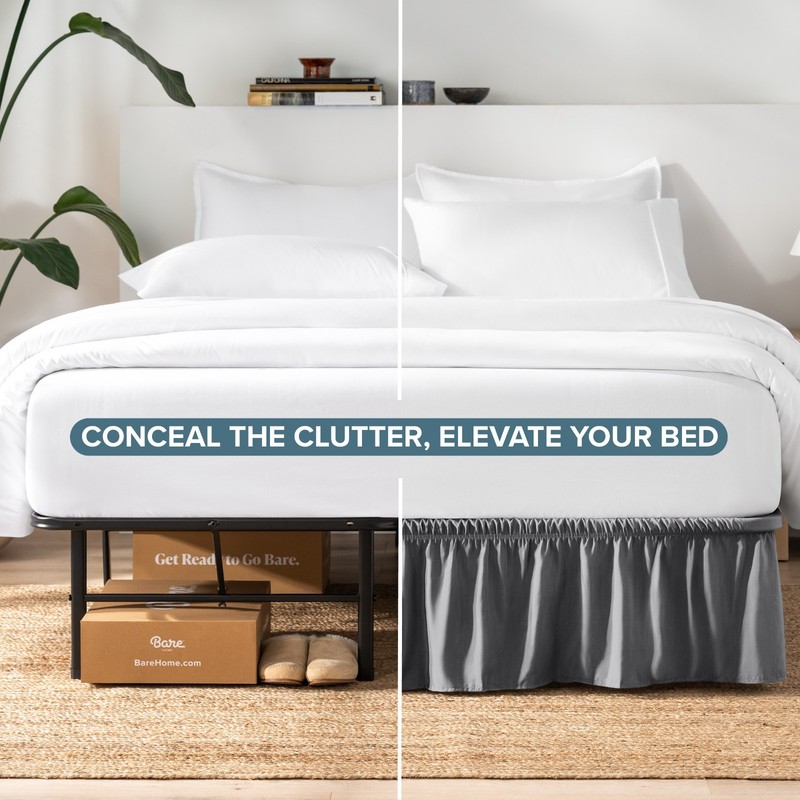 Bare Home Adjustable Wrap Around Ruffled Bed Skirt - 15-inch Tailored Drop gallery