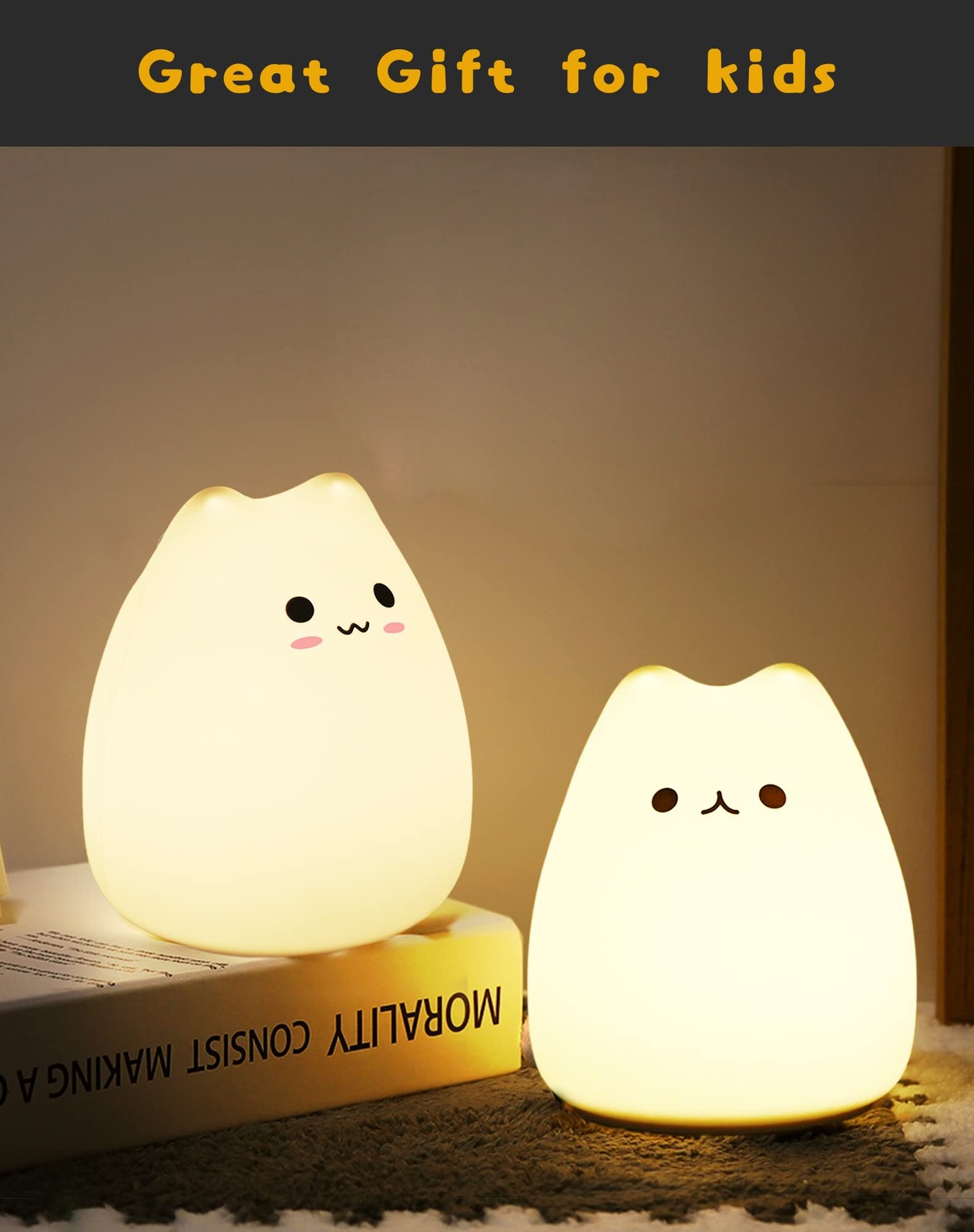 Lueudu LED Cat Night Light, Battery Powered 4 x 3.54 x 3.5 inches, White gallery