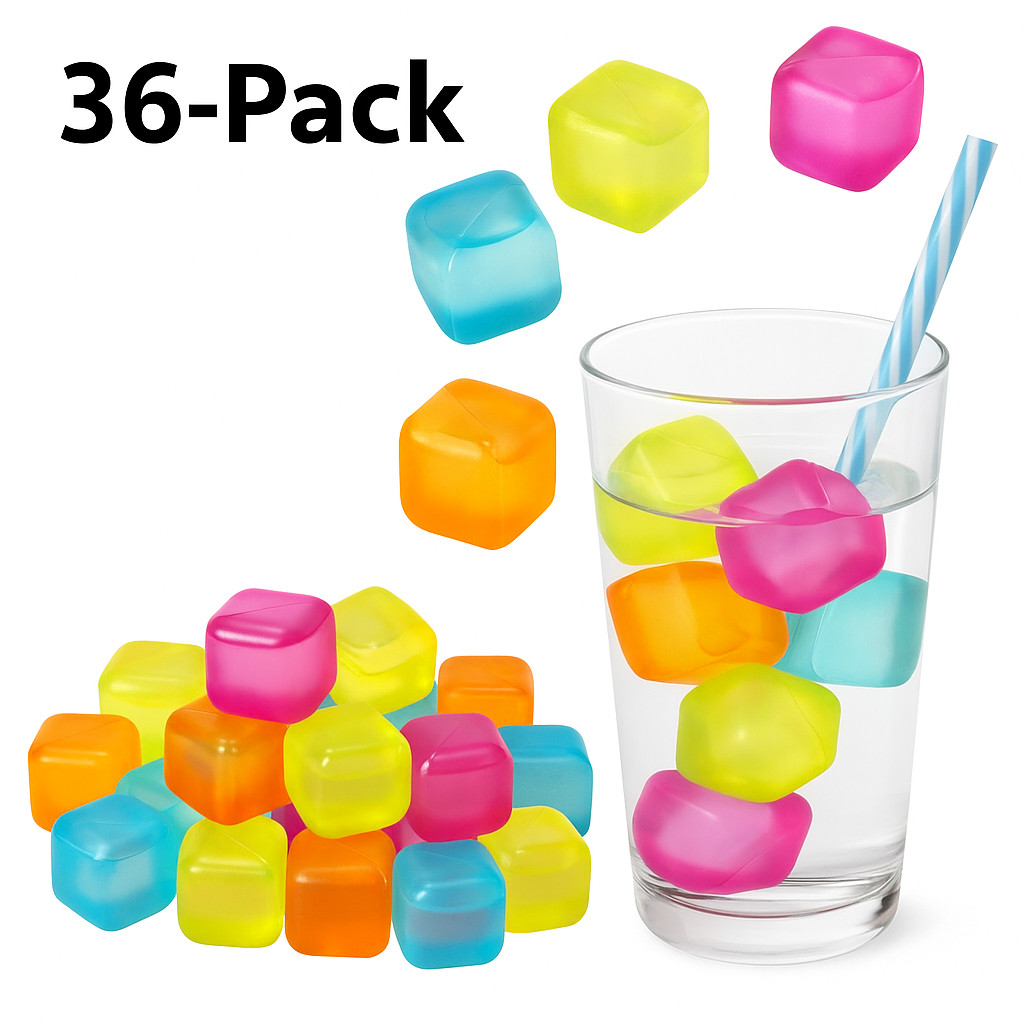 36-Pack Reusable Ice Cubes – 1" Square BPA-Free Multicolor Chilling Cubes gallery
