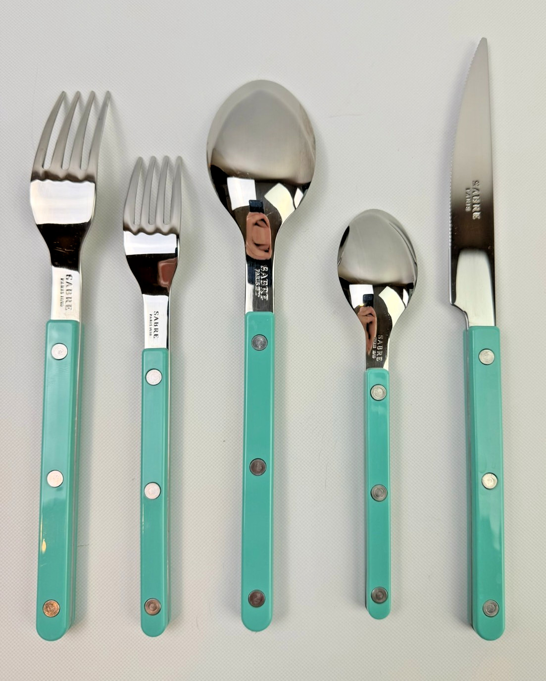 Sabre Paris 5pc Turquoise Handle Place Setting Stainless Steel Knife Spoon Fork gallery