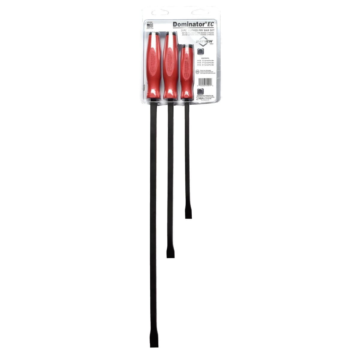 Mayhew 3pc Dominator Pry Bar Set Curved w Hard Hammer Cap 31091 Made in USA gallery