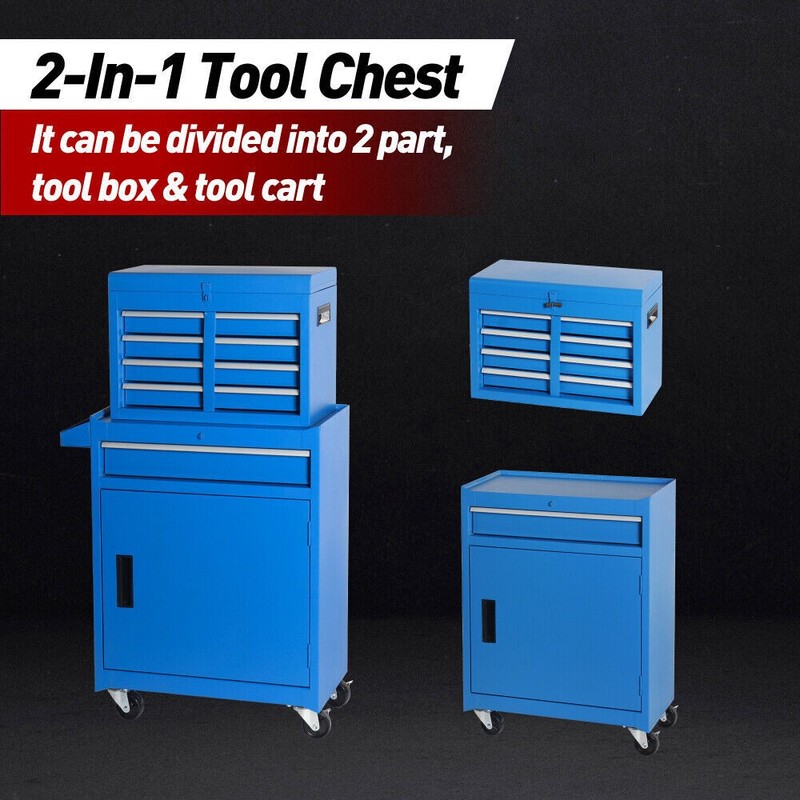5-Drawer Rolling Tool Chest Lockable Wheel 2 in 1 Detachable Top Box Tool Cart gallery
