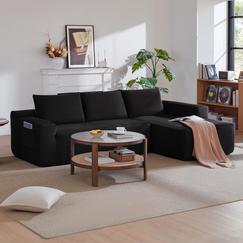 104" Cloud Sectional Sofa with L-Shape Chaise, Upholstered Couch Black gallery