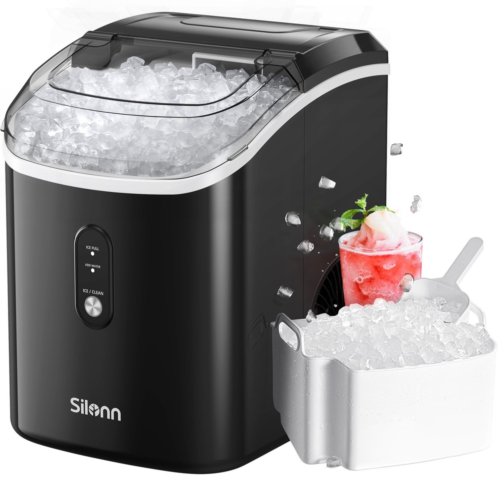 Nugget Ice Maker Countertop, 33lbs/24H Portable Ice Makers, Black