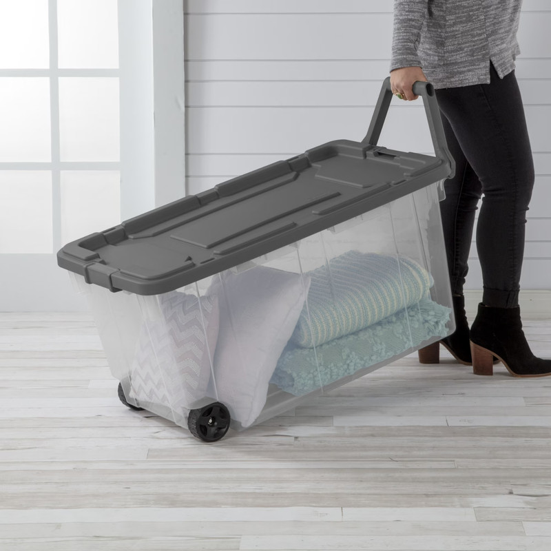 (2 Pack) Sterilite 160 Qt Extra-Large Wheeled Storage Box Plastic Container Gray gallery