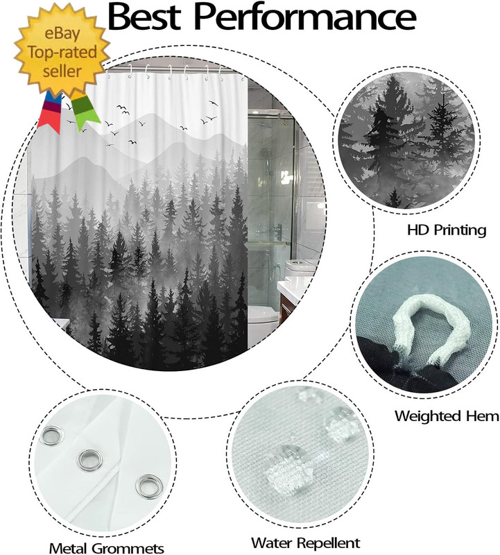 Stall Small Black and White Misty Forest Shower Curtain Ombre Gray Grey Mountain gallery