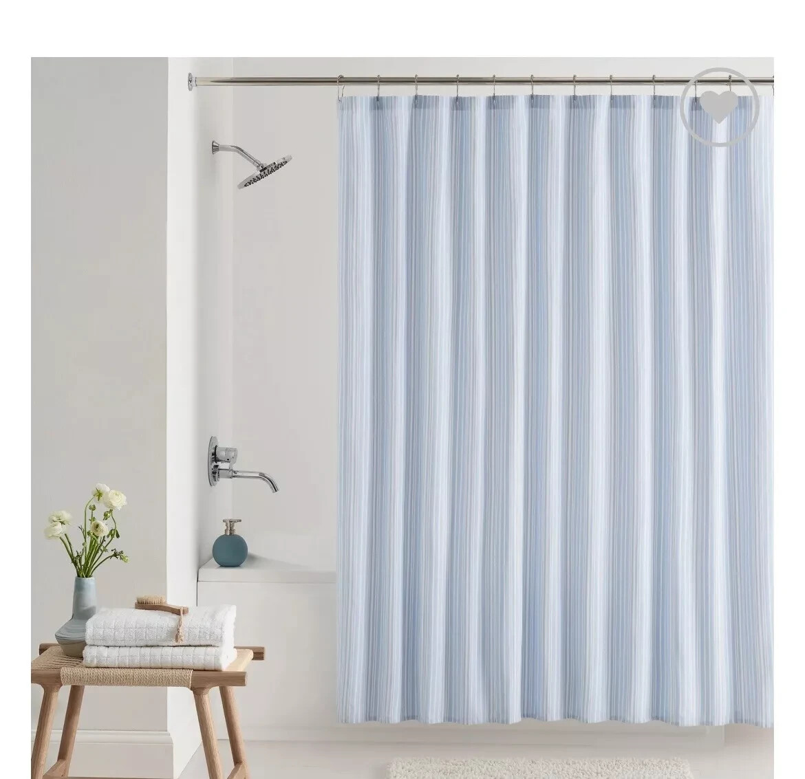 Mainstays Chambray Stripe Shower Curtain Light Blue White Fabric INDIA 72" x 72" gallery
