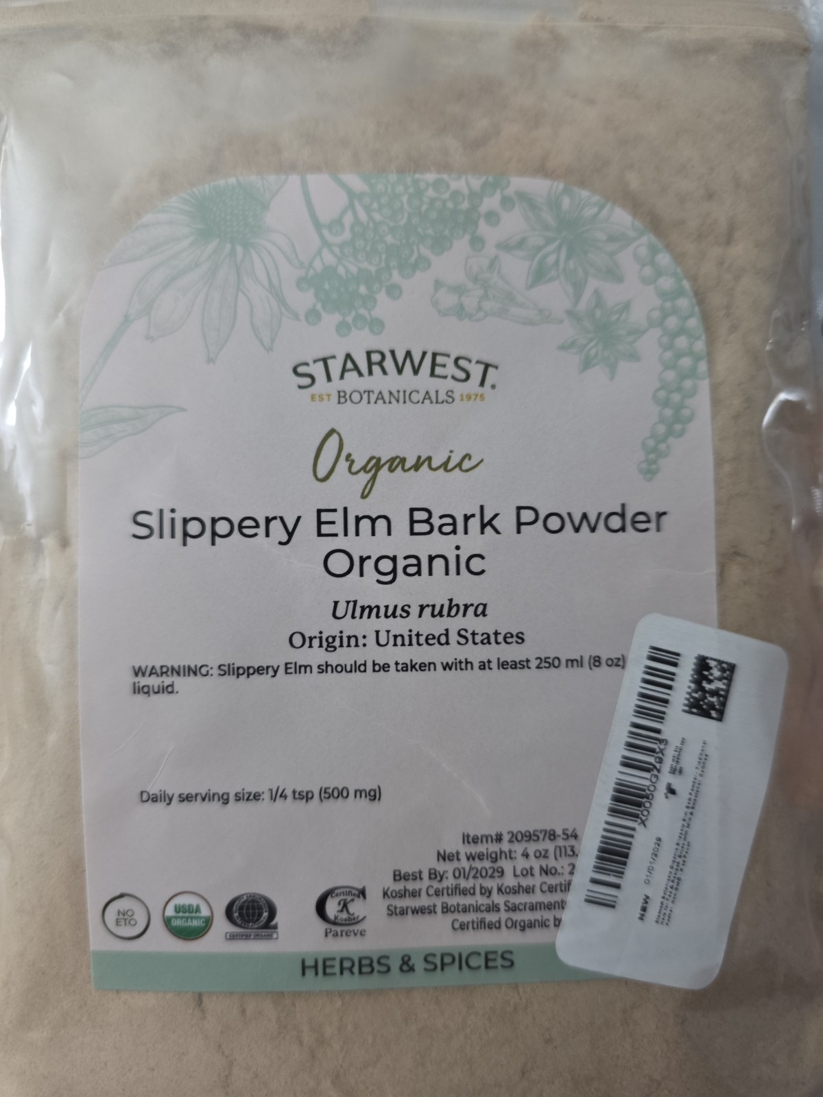 Starwest Botanicals Organic Slippery Elm Bark Powder - 4 Ounce (Pack of 1) gallery