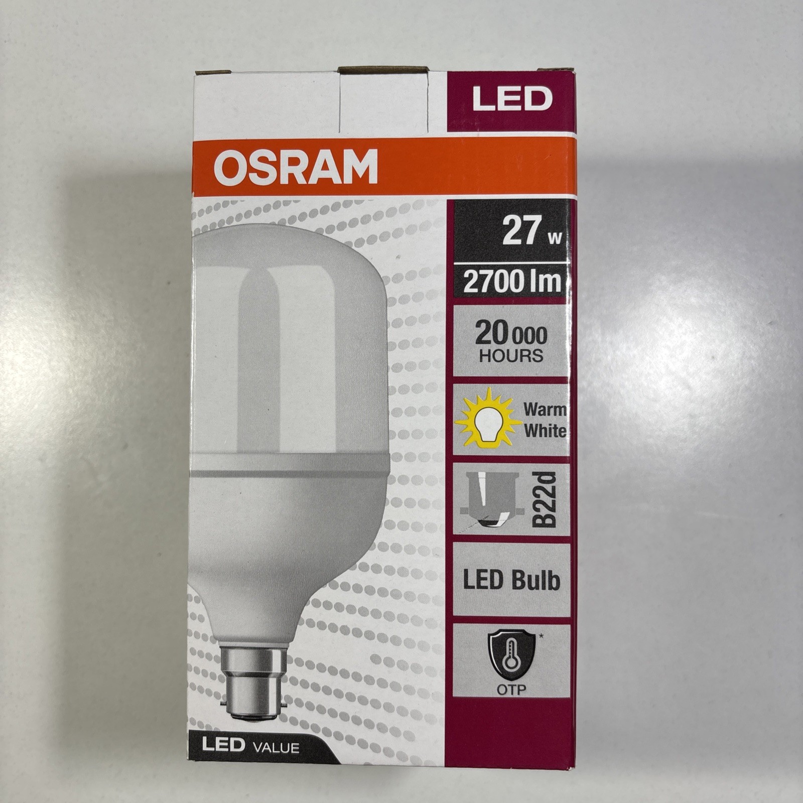 Osram High Watt 27W LED Light Globe Bulb Warm White 2700K BC 2700Lm - AC24178 gallery
