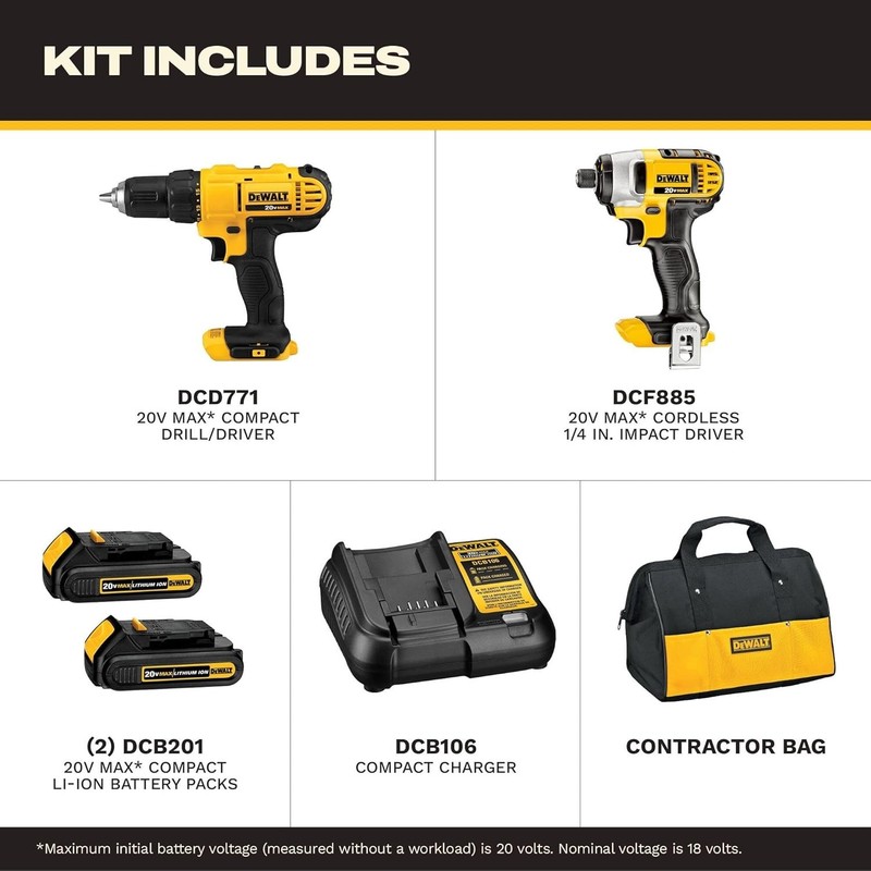 DEWALT DCK240C2 20V MAX Drill Impact Driver Combo Kit 2 Batteries Charger gallery