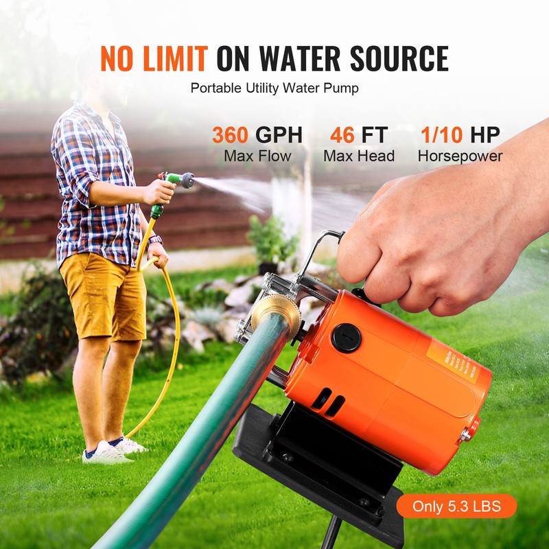 Water Transfer Removal Pump Portable Utility Pump 120V 360 GPH 1/10HP Hose gallery