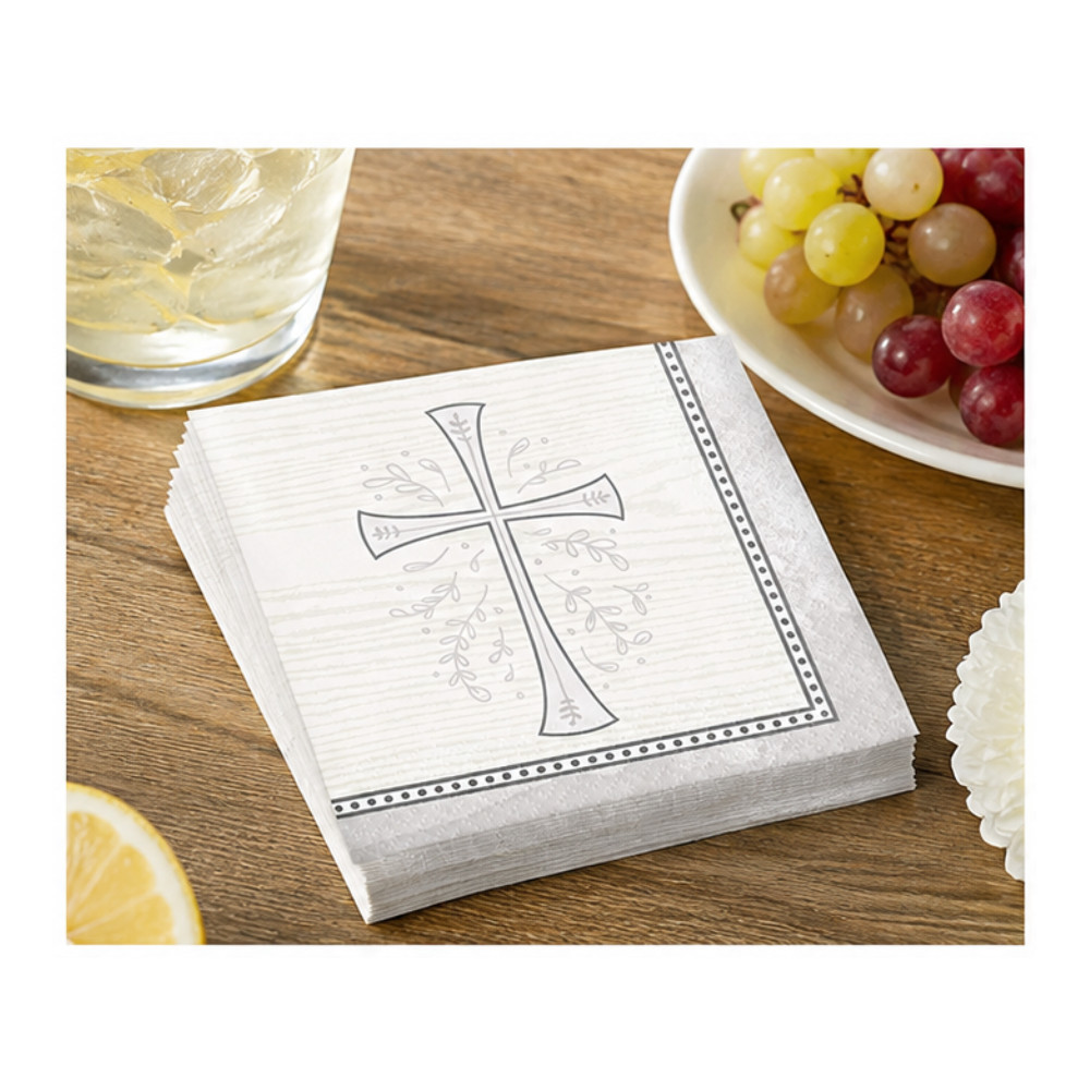 Religious Silver Cross Beverage Cocktail Paper Disposable Napkins – 48 Count gallery