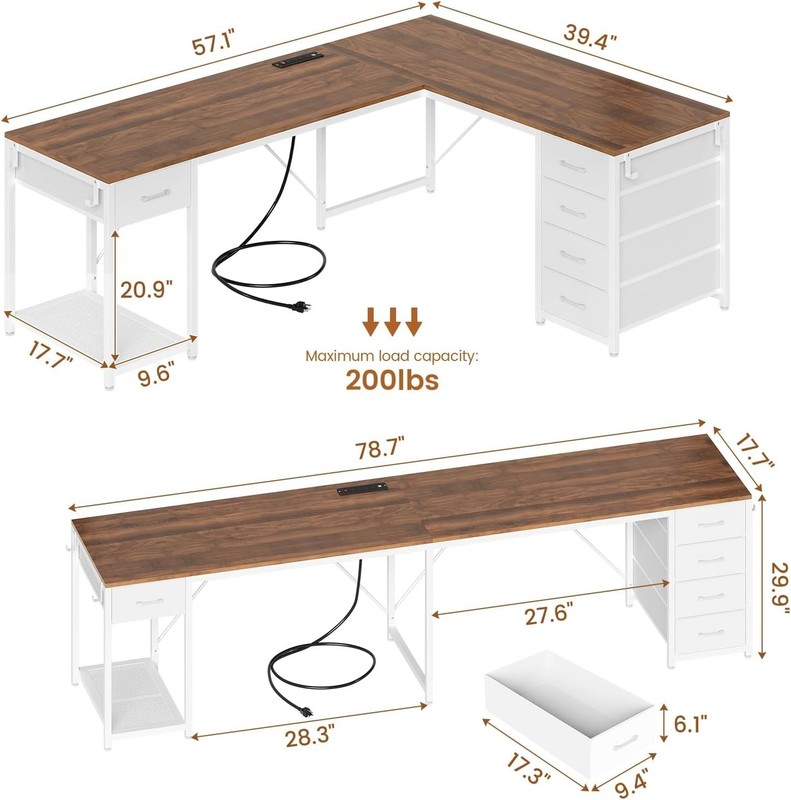 L Shaped Computer Desk with 5 Drawers Modern Reversible 78.7" Long 2 Person Desk gallery