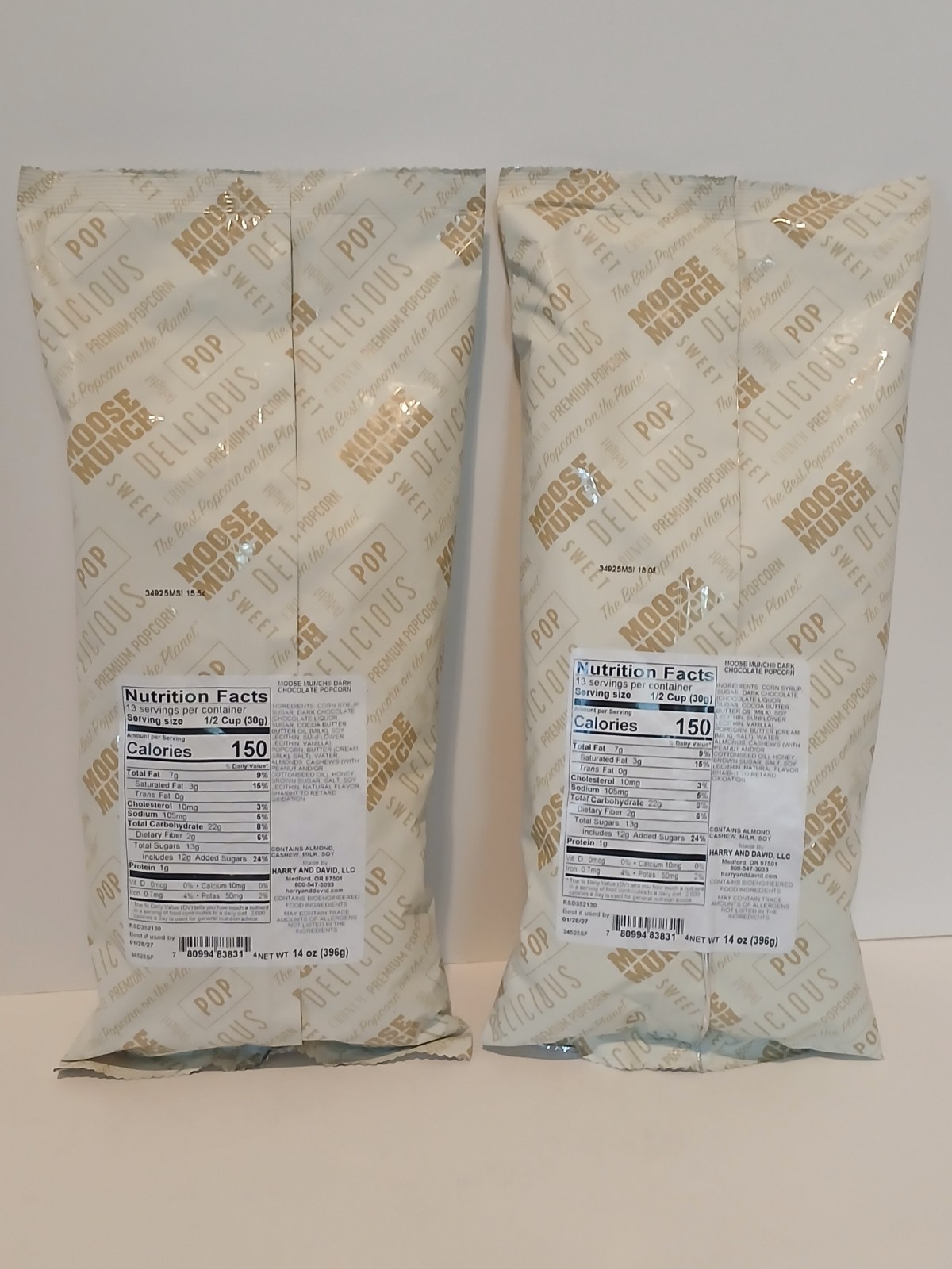 2 PK Harry & David Moose Munch Premium Popcorn Dark Chocolate 14oz (BB 1/28/27) gallery