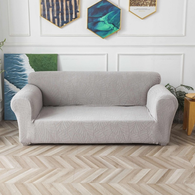 Waterproof leaf textured jacquard stretch sofa cover with cushion cover - soft gallery