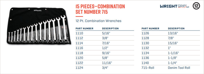 Wright Tool WRIGHTGRIP® 2.0 12 Point Combination Wrench Set 15 Piece SAE 715 gallery