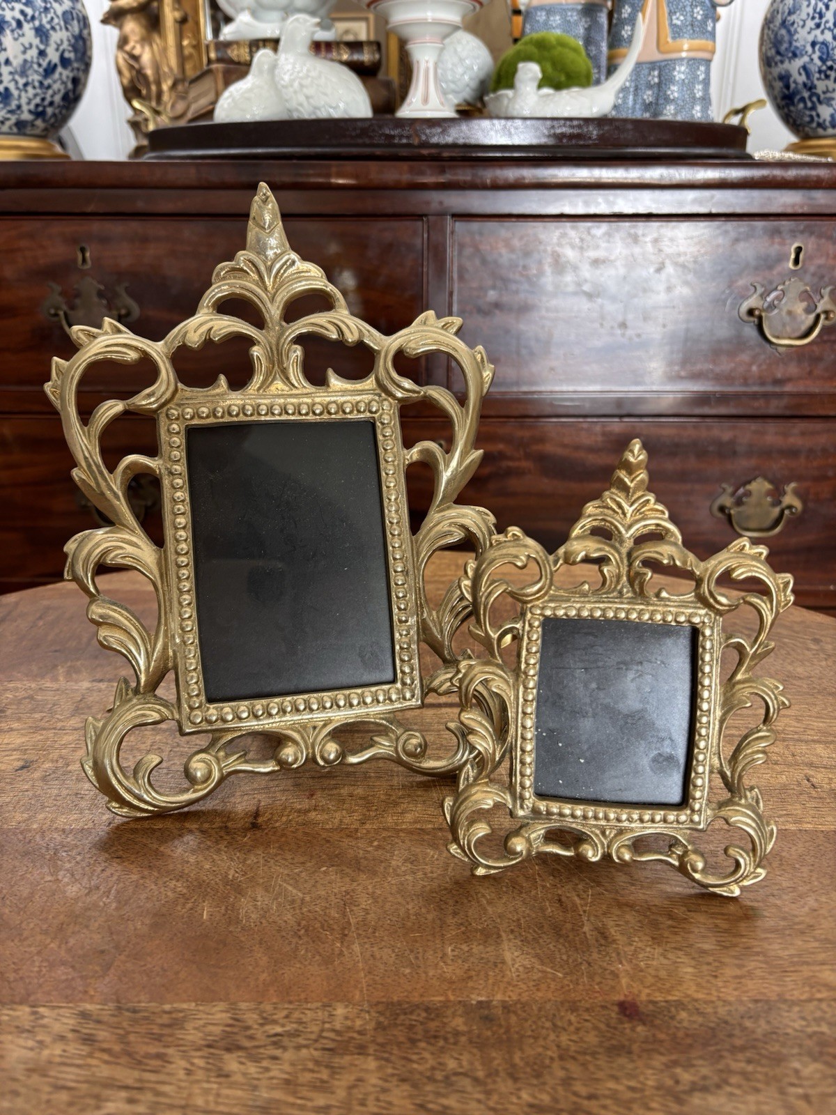 2 Ornate VTG Brass Picture Frames Rococo Baroque Hollywood Regency gallery