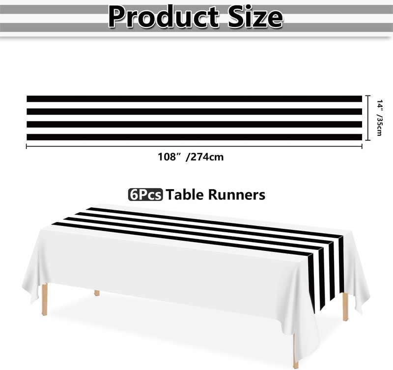 6-Pack Black and White Striped Table Runners, 14x108 Inch Black Stripes Tablerun gallery