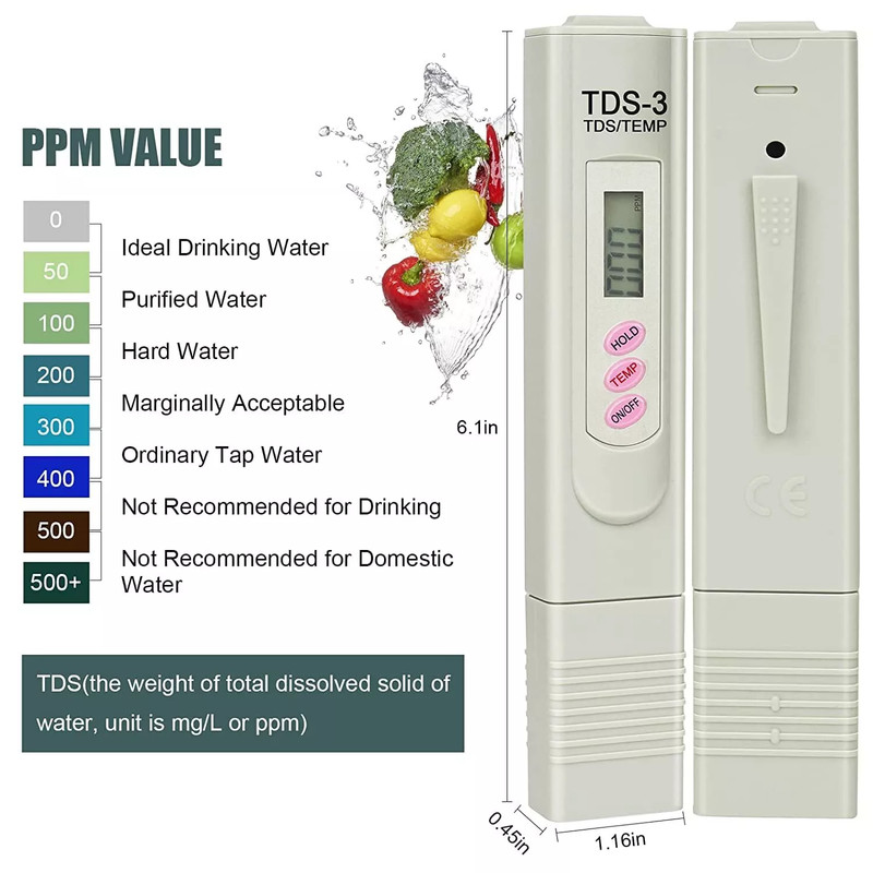 Handheld Water Quality Hardness Purity Digital LCD Meter 0-9990 PPM TDS TDS-3 gallery