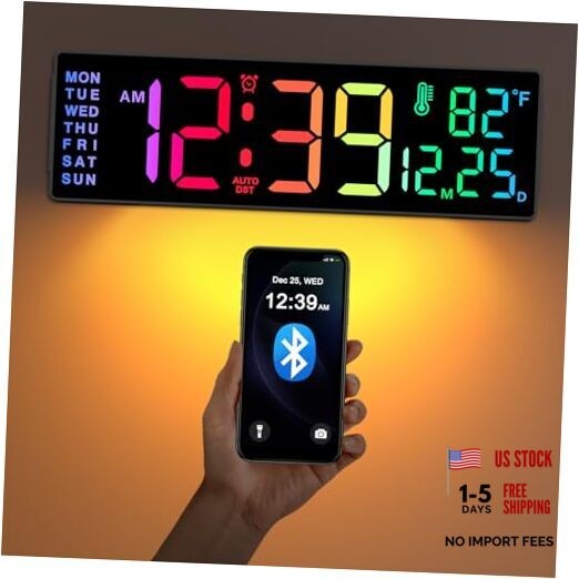 14.2" Large Digital Wall Clock, Bluetooth Auto Time/Date/Day 14.2" Multicolor gallery