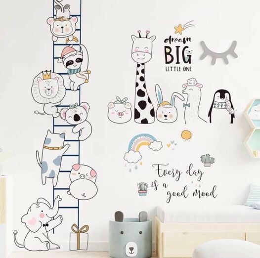 Large High quality PVC Removable animals climbing ladder wall Decals for kids