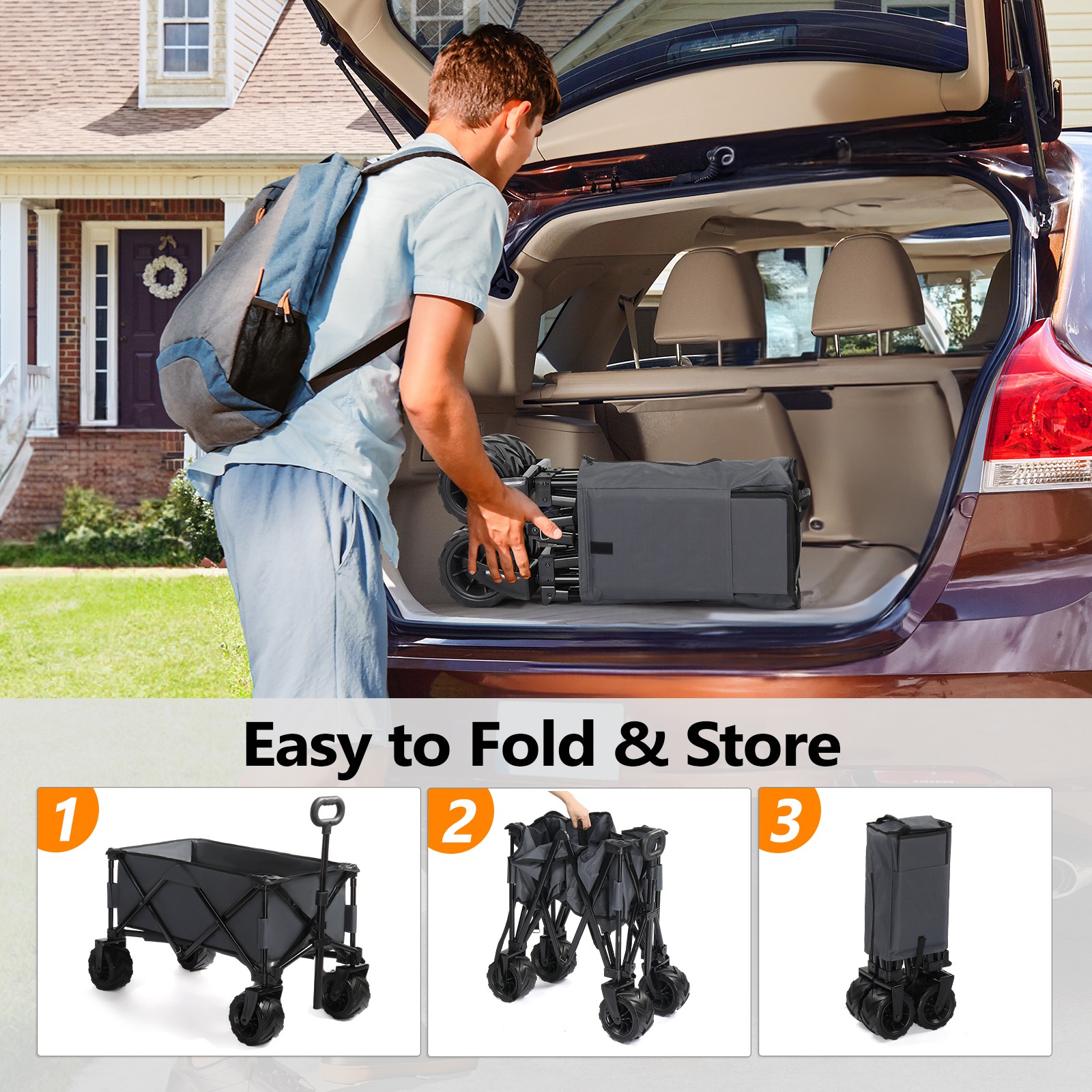 42 Inch Collapsible Folding Wagon With Wheels, Wagon Cart Foldable 225lbs gallery