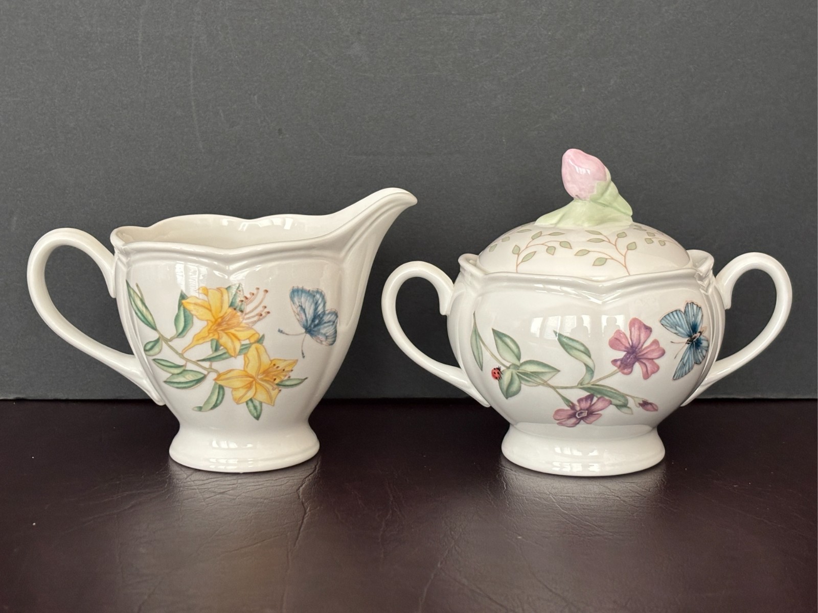 Lenox Butterfly Meadow Covered Sugar Bowl & Creamer – Excellent Condition! gallery