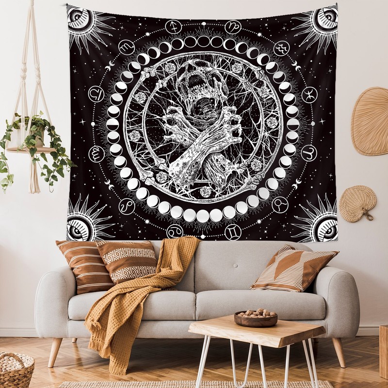 Extra Large Skull Tapestry Gothic Moonphase Skeleton Wall Hanging Home Decor gallery